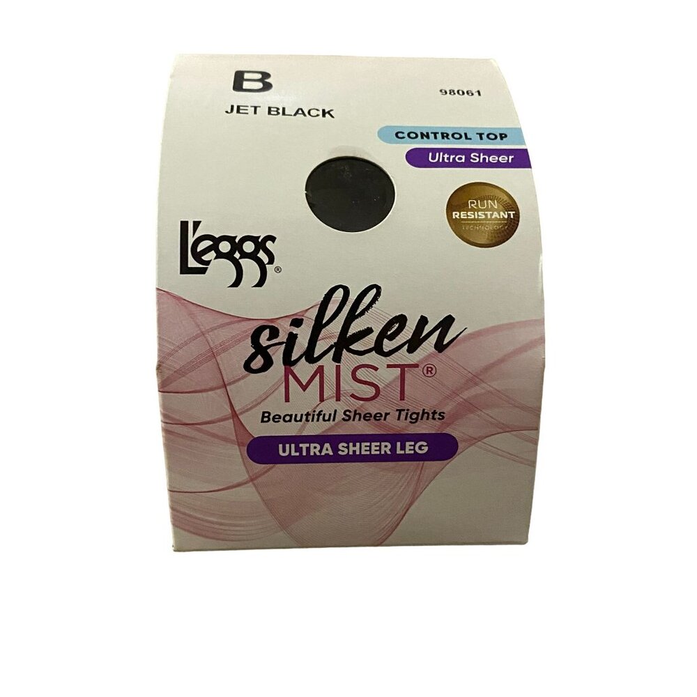 Leggs Pantyhose NEW 98061 Jet Black Womens B Control Top Sheer Toe - Picture 2 of 7